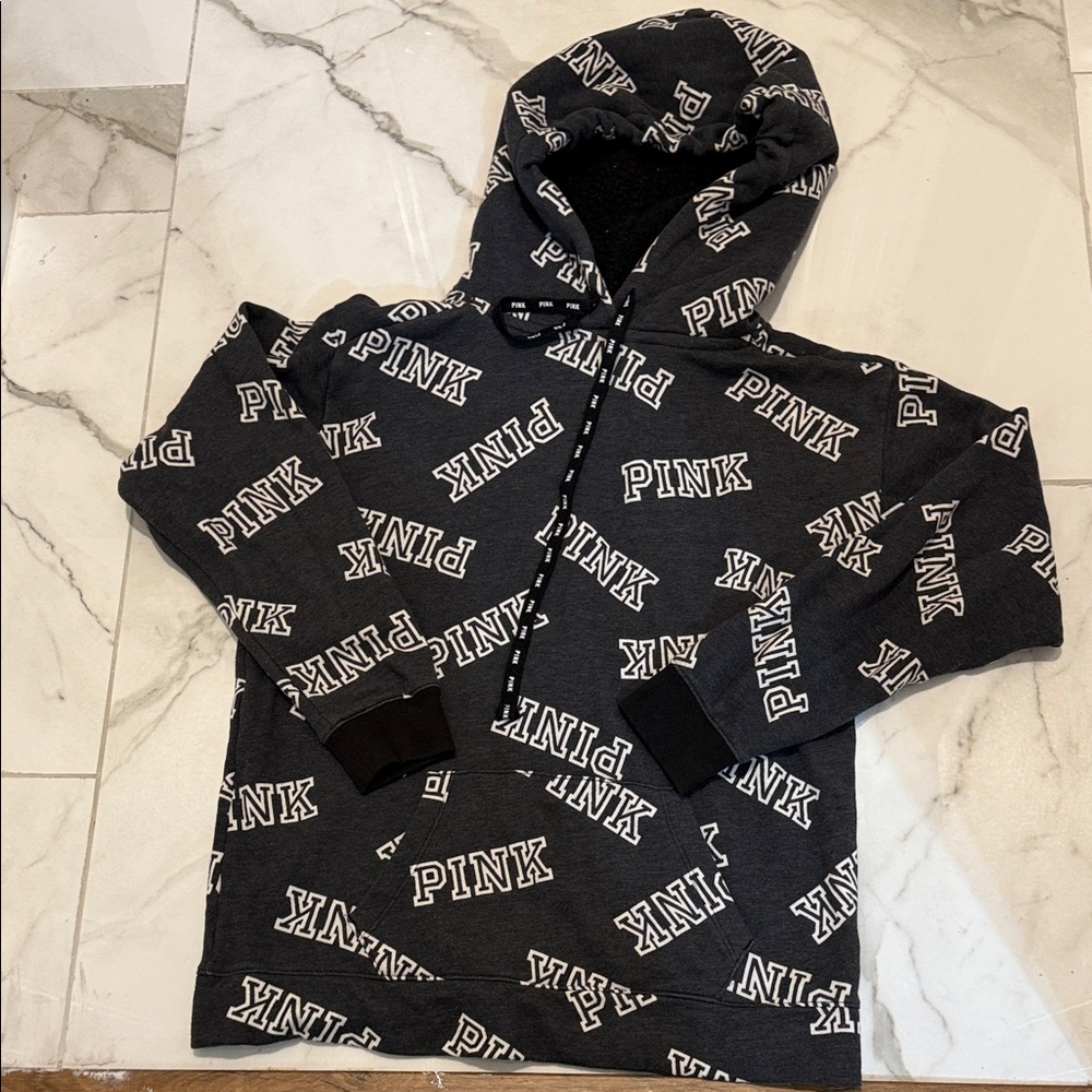 PINK Victoria's Secret vintage Black Hoodie with White Logo